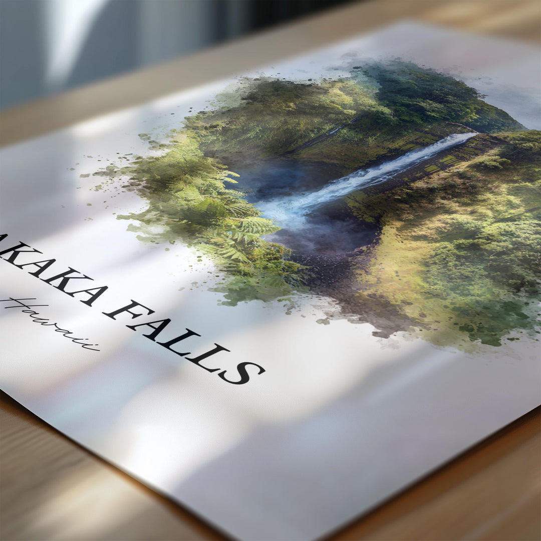 Akaka Falls Wall Art, Big Island Print, Akaka Falls Watercolor Art, Akaka Falls Gift, Travel Print, Travel Poster, Housewarming Gift