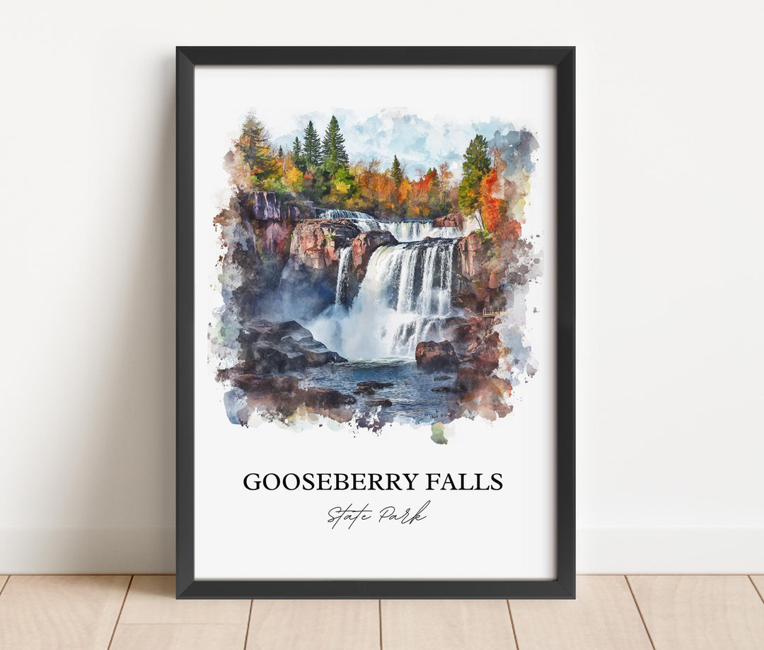 Gooseberry Falls Wall Art, Two Harbors MN Print, Minnesota Watercolor, Gooseberry Falls Gift, Travel Print, Travel Poster, Housewarming Gift