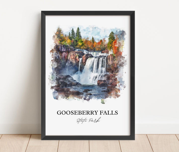 Gooseberry Falls Wall Art, Two Harbors MN Print, Minnesota Watercolor, Gooseberry Falls Gift, Travel Print, Travel Poster, Housewarming Gift