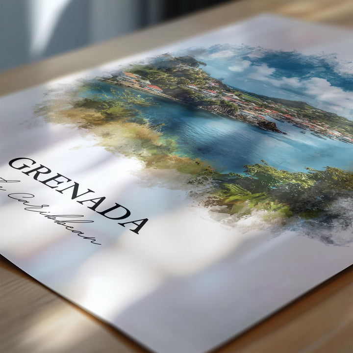 Grenada Wall Art, Caribbean Print, Grenada Watercolor Art, Caribbean Gift, Travel Print, Travel Poster, Housewarming Gift