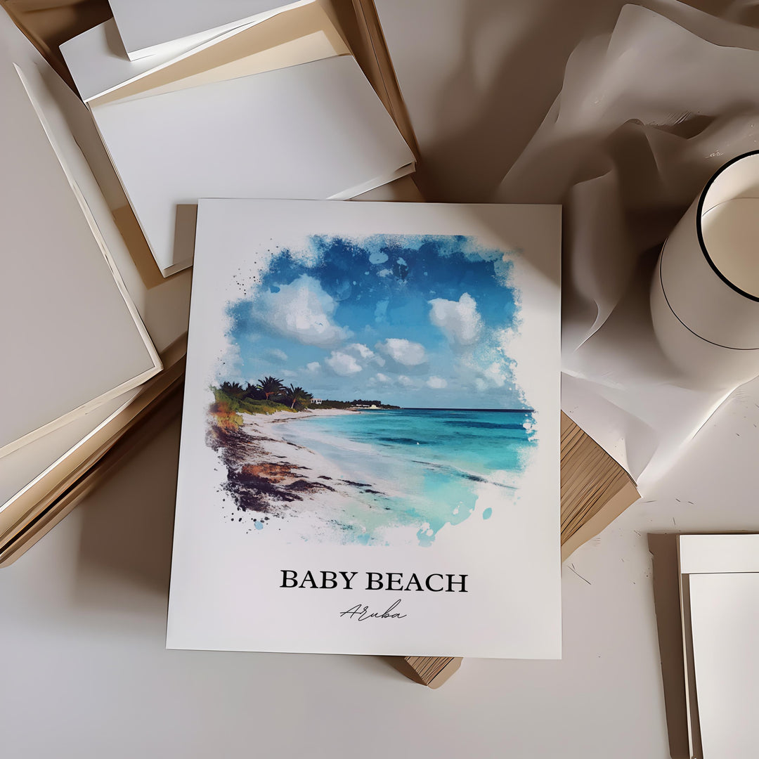 Baby Beach Aruba Art, San Nicolas Print, Aruba Watercolor Art, Baby Beach Gift, Travel Print, Travel Poster, Housewarming Gift
