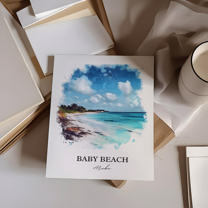 Baby Beach Aruba Art, San Nicolas Print, Aruba Watercolor Art, Baby Beach Gift, Travel Print, Travel Poster, Housewarming Gift
