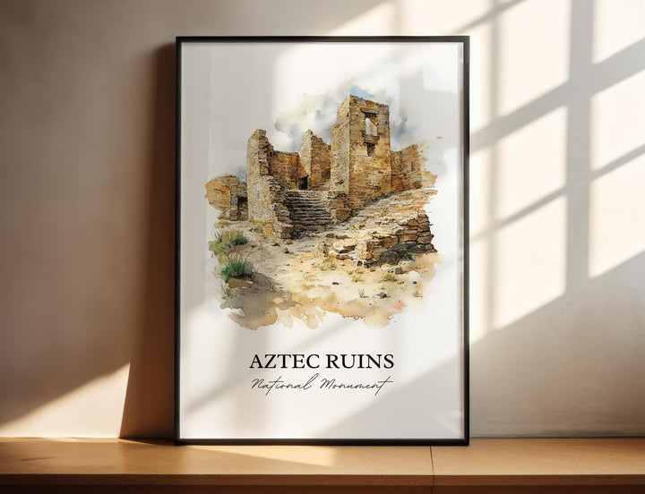 Aztec Ruins National Monument Wall Art, New Mexico Print, NM Watercolor, Aztec Ruins NM Gift, Travel Print, Travel Poster, Housewarming Gift