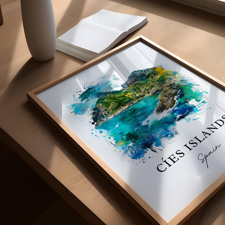 Cíes Islands Art, Cíes Islands Print, Cíes Islands Watercolor, Pontevedra Spain Gift, Galicia Travel Poster, Housewarming Gift