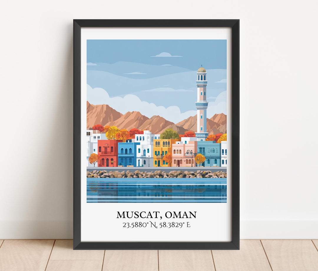 Muscat Wall Art, Muscat Oman Print, Oman Watercolor, Oman Travel Gift, Travel Print, Travel Poster, Housewarming Gift