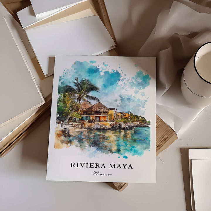 Riviera Maya Wall Art, Riviera Maya MX Print, Yucatán Watercolor Art, Riviera Maya Gift, Travel Poster, Housewarming Gift