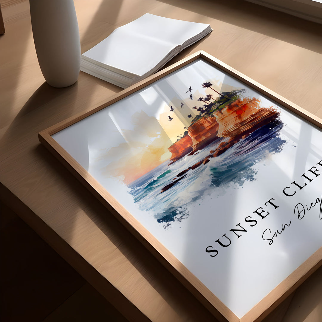 Sunset Cliffs Cali wall art - San Diego CA, Sunset Cliffs poster print, Sunset Cliffs gift, Birthday present, Custom Text, Perfect Gift