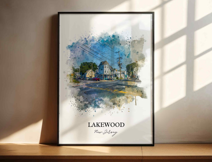 Lakewood NJ Wall Art, Lakewood Print, New Jersey Watercolor Art, Lakewood NJ Gift, Travel Print, Travel Poster, Housewarming Gift