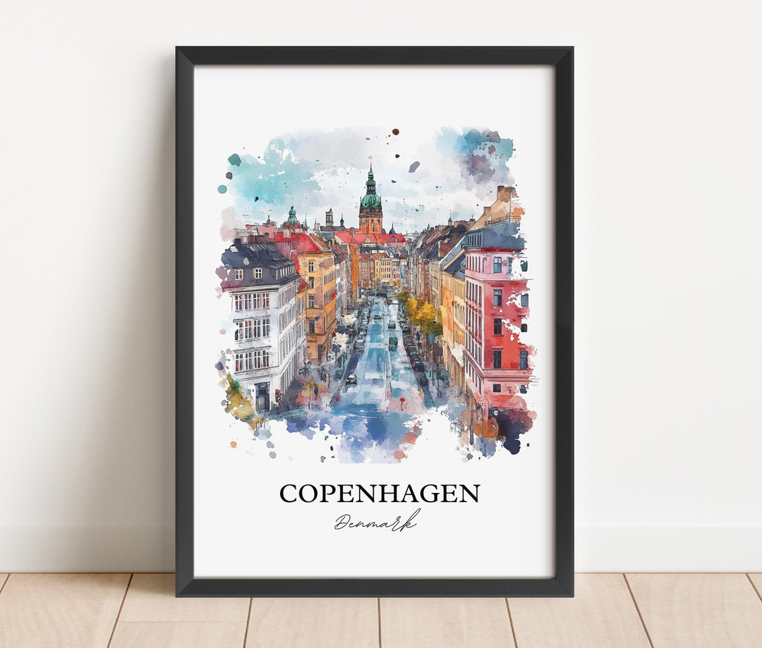 Copenhagen Wall Art, Copenhagen Denmark Print, Denmark Watercolor Art, Copenhagen Gift, Travel Print, Travel Poster, Housewarming Gift