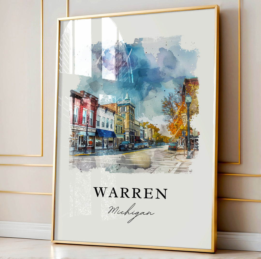 Warren Michigan Wall Art, Warren Print, Warren MI Watercolor Art, Macomb County MI Gift,