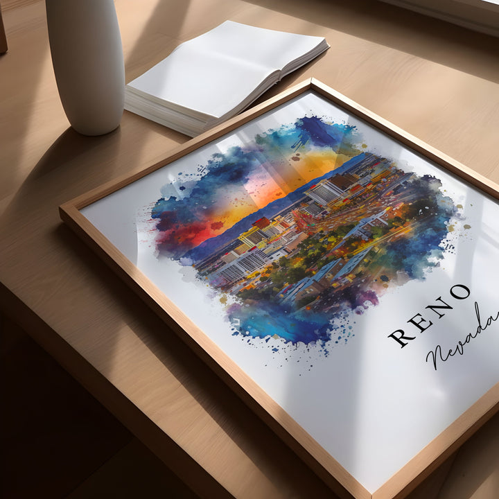 Reno Nevada wall art - Nevada, Reno print, Reno Wedding gift, Reno Skyline Birthday present, Custom Text, Perfect Gift