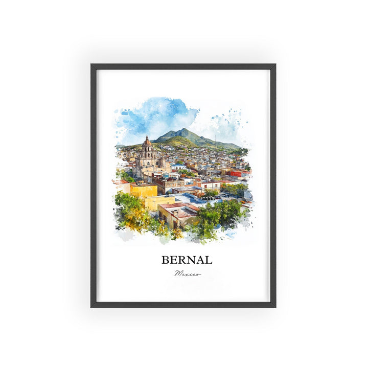 Bernal Mexico Wall Art, Querétaro Print, Mexico Watercolor Art, Bernal Mexico Gift, Travel Print, Travel Poster, Housewarming Gift