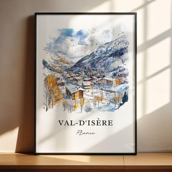 Val-d'Isère Wall Art, French Alps Print, Tignes Watercolor Art, Espace Killy Ski Gift, Travel Print, Travel Poster, Housewarming Gift