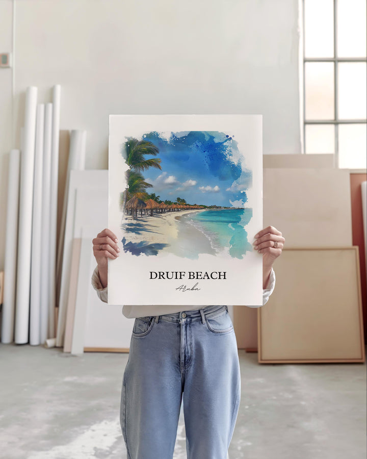 Druif Beach Wall Art, Oranjestad Aruba Print, Aruba Watercolor Art, Druif Beach Gift, Travel Print, Travel Poster, Housewarming Gift