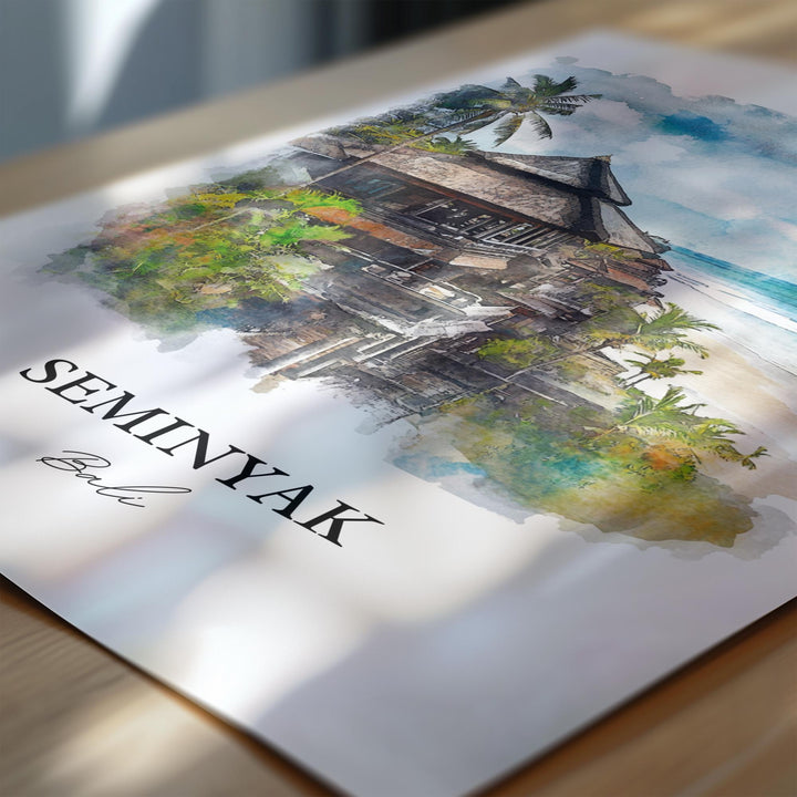 Seminyak Wall Art, Seminyak Beach Print, Bali Watercolor Art, Seminyak Bali Gift, Travel Print, Travel Poster, Housewarming Gift