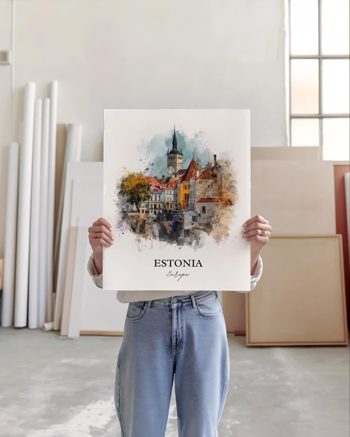 Estonia Wall Art, Estonia Print, Estonia Watercolor Art, Estonia Country Gift, Travel Print, Travel Poster, Housewarming Gift