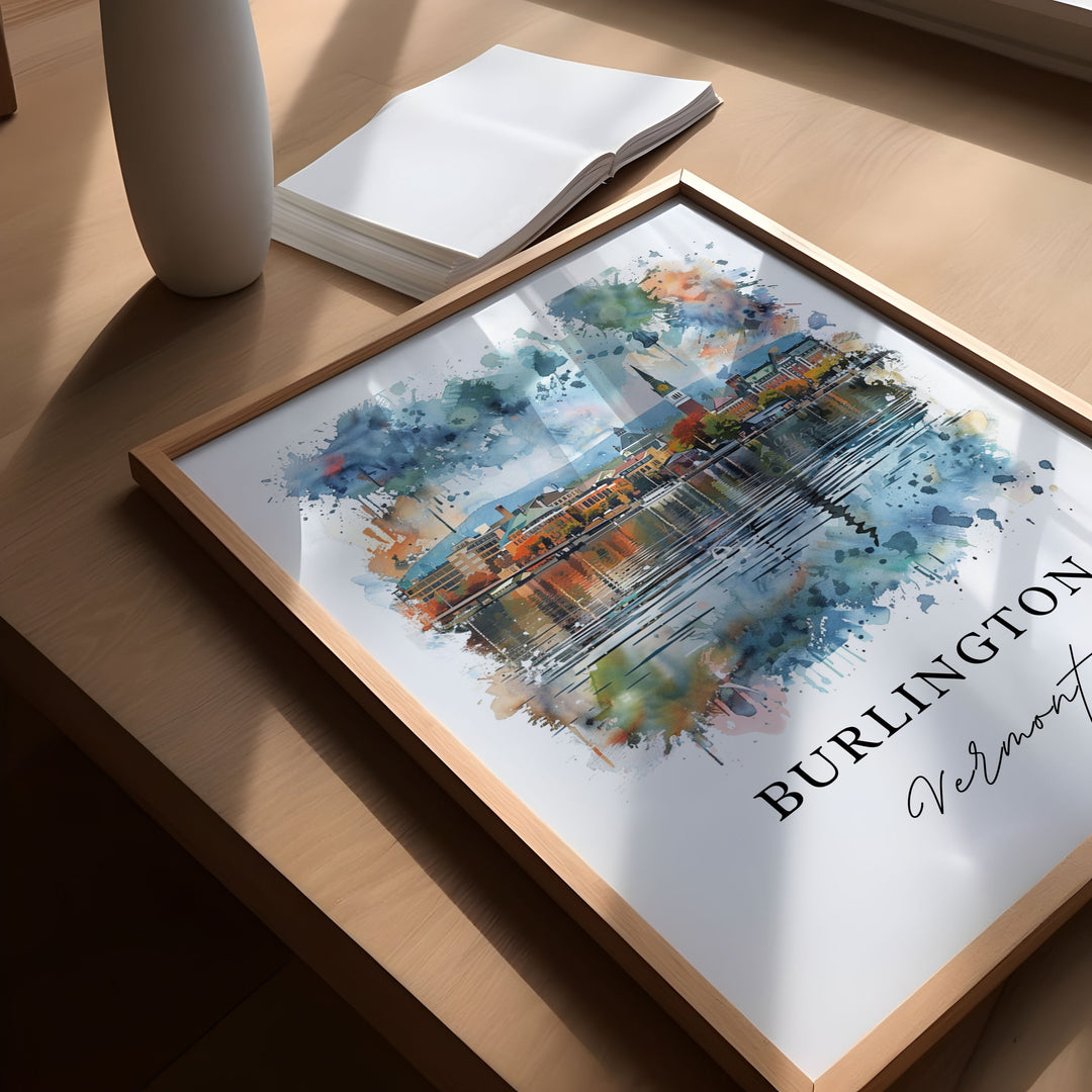 Burlington VT Wall Art, Burlington Vermont Print, Burlington Watercolor, Burlington VT Gift, Travel Poster, Housewarming Gift