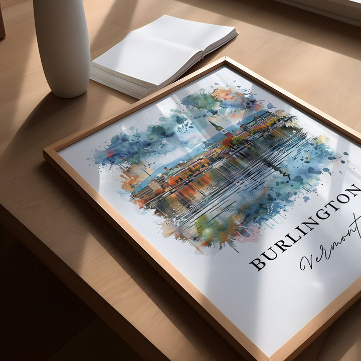 Burlington VT Wall Art, Burlington Vermont Print, Burlington Watercolor, Burlington VT Gift, Travel Poster, Housewarming Gift
