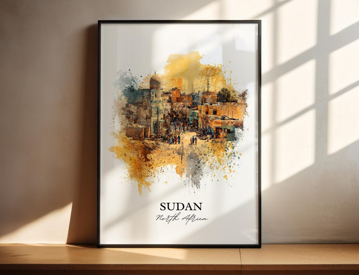 Sudan Wall Art, Sudan Print, Sudan Watercolor Art, Sudan Africa Gift, Travel Print, Travel Poster, Housewarming Gift