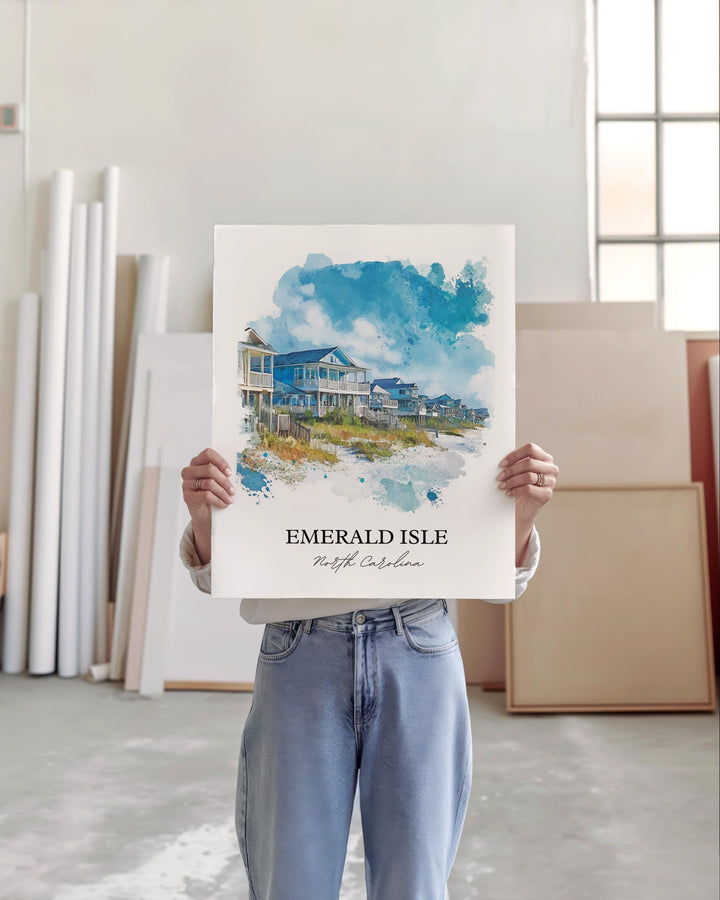 Emerald Isle Art, Bogue Banks Island Print, North Carolina Artwork, Emerald Isle NC Gift, Travel Print, Travel Poster, Housewarming Gift