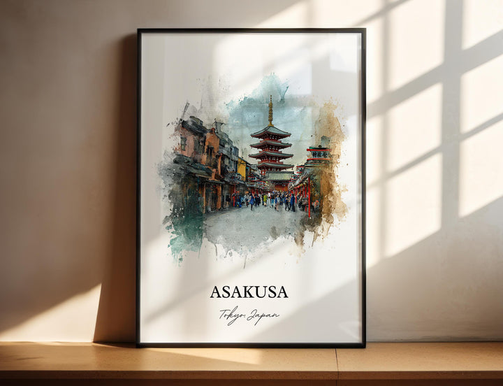 Asakusa Japan Wall Art, Asakusa Print, Asakusa Tokyo Watercolor Art, Tokyo Japan Gift, Tokyo Travel Print, Asakusa Poster, Housewarming Gift