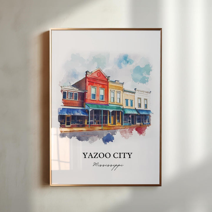 Yazoo City MS Wall Art, Yazoo City Print, Mississippi Watercolor Art, Yazoo City Gift, Travel Print, Travel Poster, Housewarming Gift
