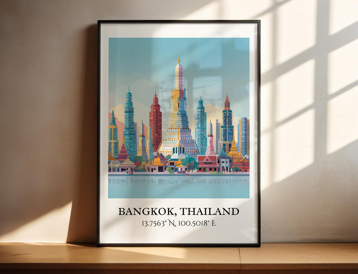 Bangkok Art, Bangkok Retro Travel Art, Bangkok Home Decor, Bangkok Gift, Thailand Travel Art, HK China Print, Housewarming Gift