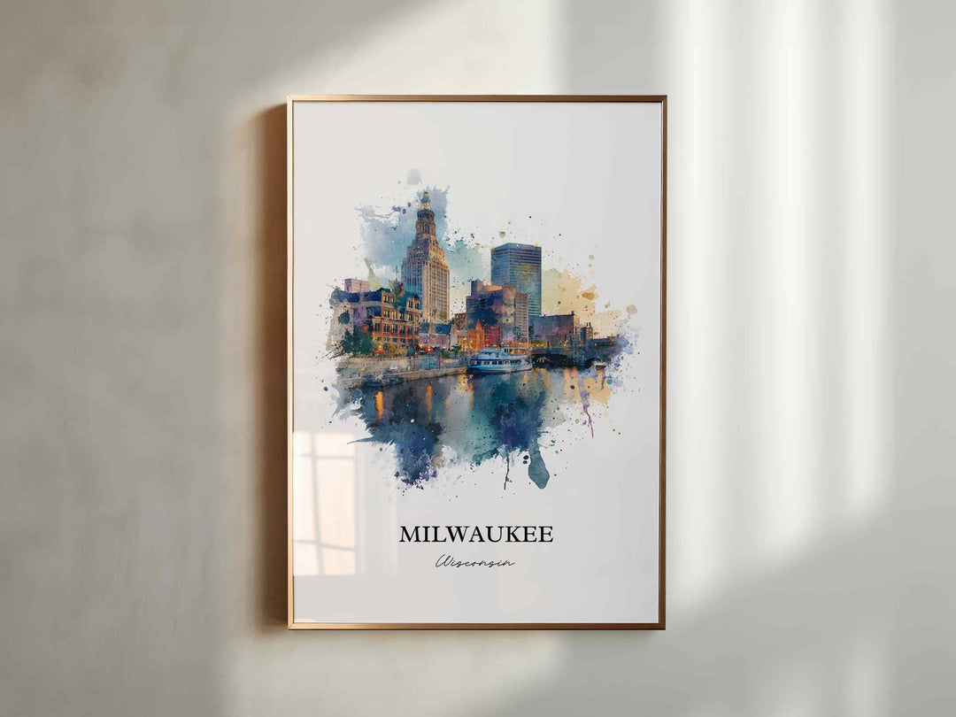 Milwaukee Wall Art, Milwaukee Print, Milwaukee WI Watercolor, Milwaukee Wisconsin Skyline, Travel Print, Travel Poster, Housewarming Gift