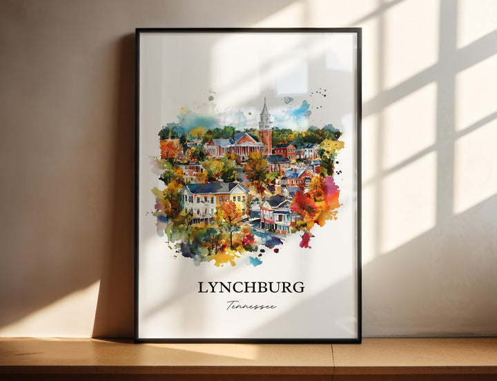 Lynchburg TN Wall Art, Moore County Print, Tennessee Watercolor Art, Lynchburg TN Gift, Travel Print, Travel Poster, Housewarming Gift