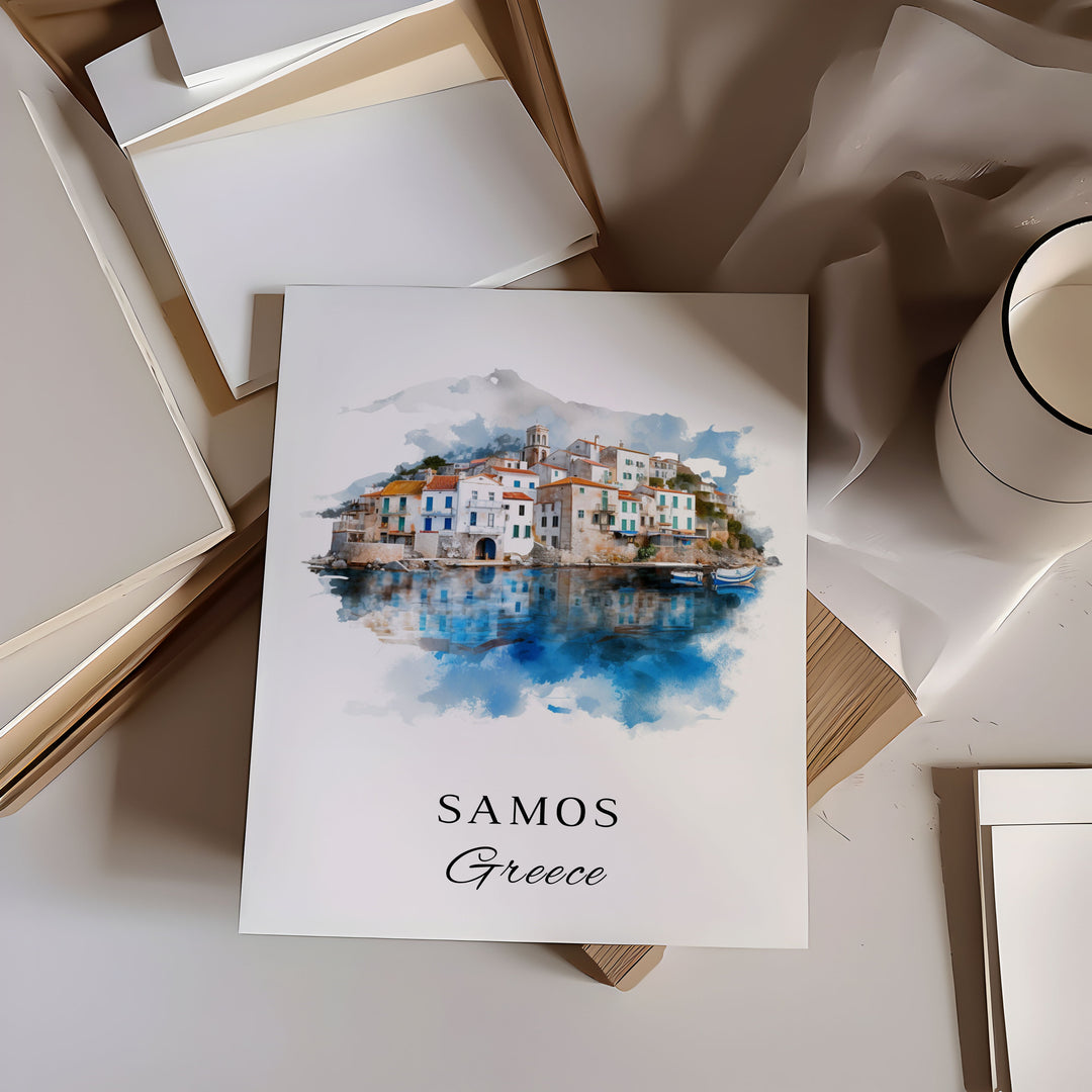 Samos Greece Wall Art, Samos Print, Samos Watercolor Art, Samos Greece Gift, Samos Travel Print, Greece Travel Poster, Housewarming Gift