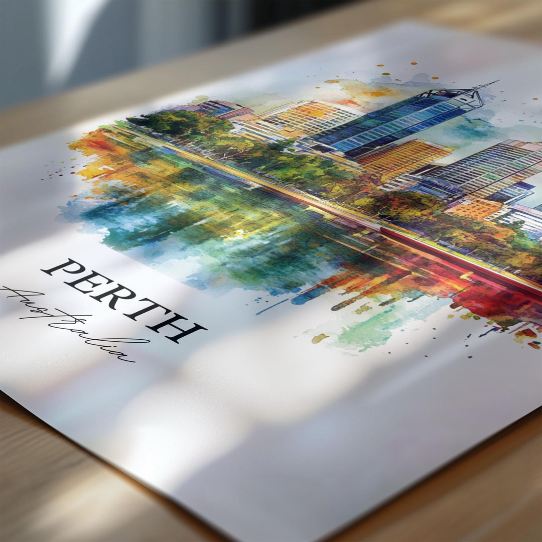 Perth Wall Art, Perth Print, Australia Watercolor Art, Perth Australia Gift, Travel Print, Travel Poster, Housewarming Gift