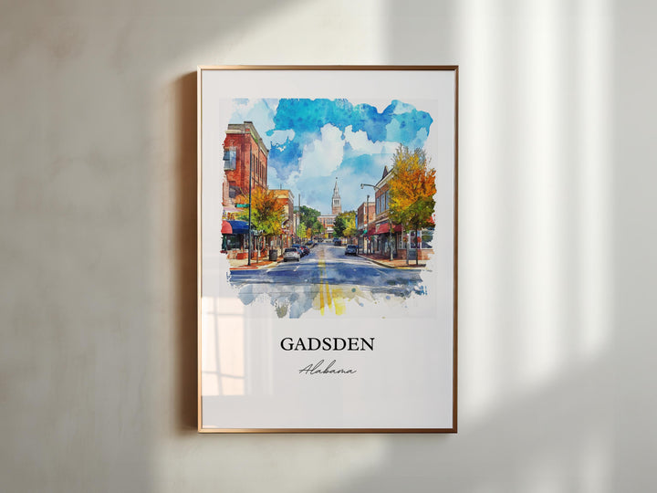 Gadsen AL Wall Art, Alabama Print, Gadsen Watercolor Art, Gadsen Alabama Gift, Travel Print, Travel Poster, Housewarming Gift