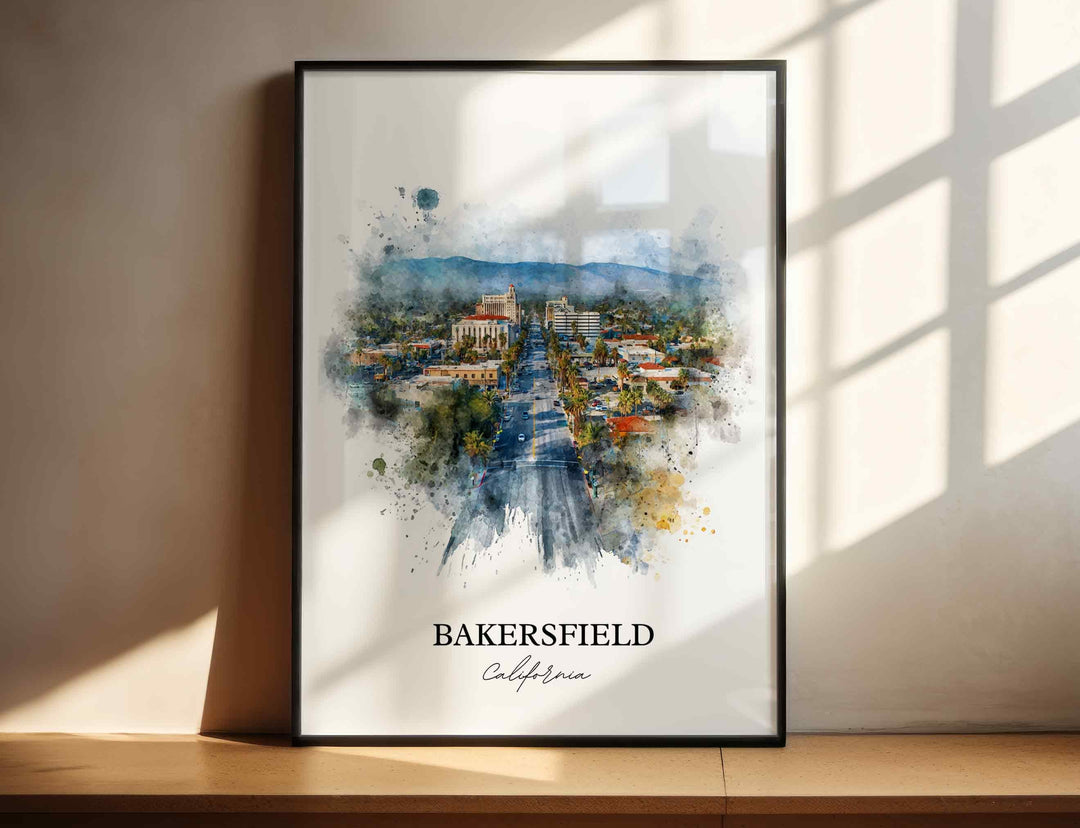 Bakersfield, California Wall Art, Bakersfield Print, Bakersfield Watercolor Art, Bakersfield Gift, Travel Print, Travel Poster, Housewarming Gift