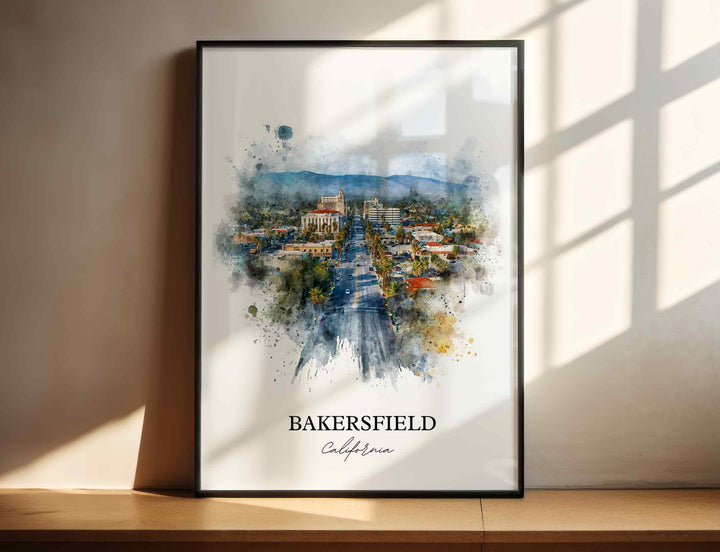 Bakersfield, California Wall Art, Bakersfield Print, Bakersfield Watercolor Art, Bakersfield Gift, Travel Print, Travel Poster, Housewarming Gift