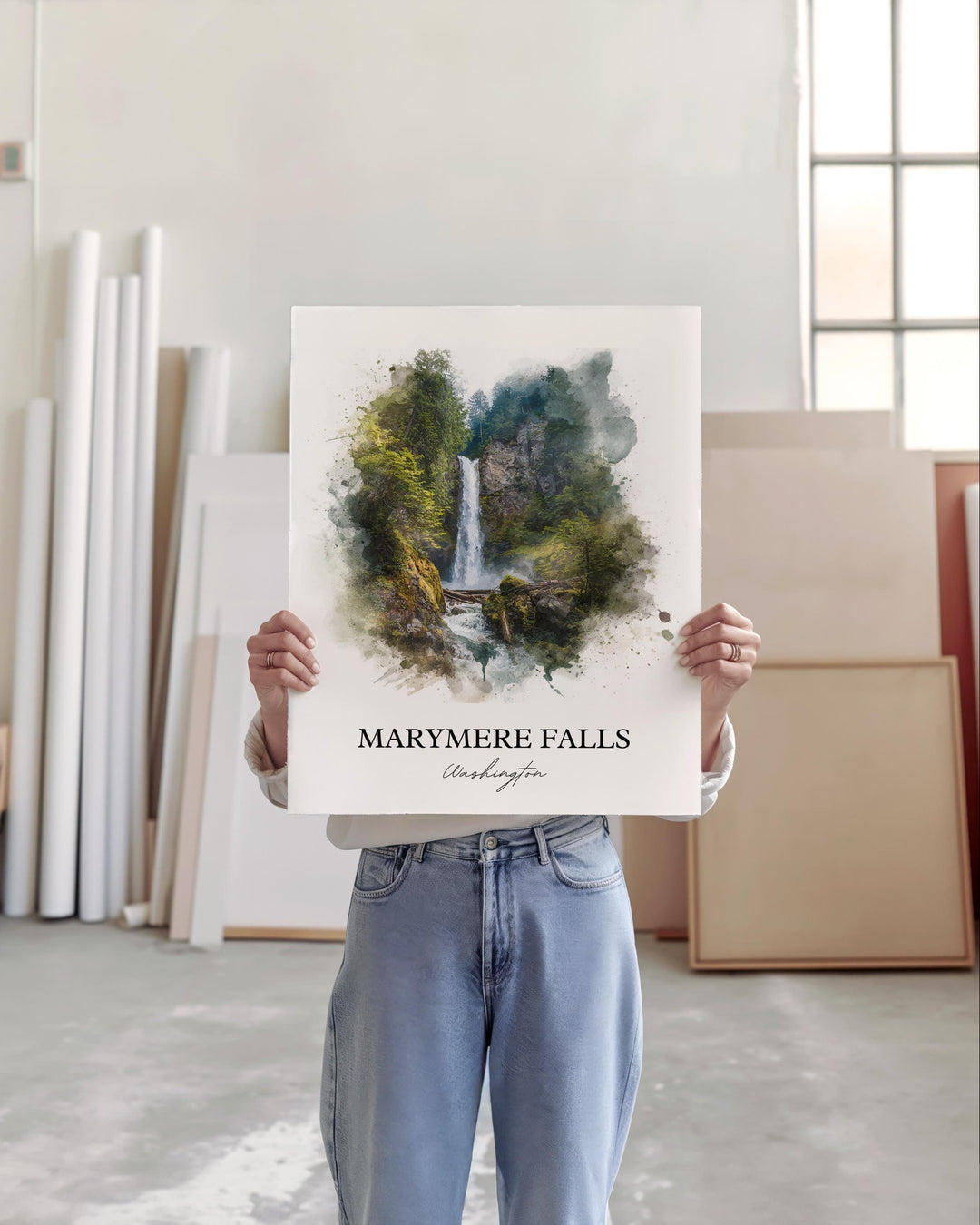 Marymere Falls Art, Lake Crescent Print, Olympic National Park Artwork, Marymere Falls Gift, Travel Print, Travel Poster, Housewarming Gift
