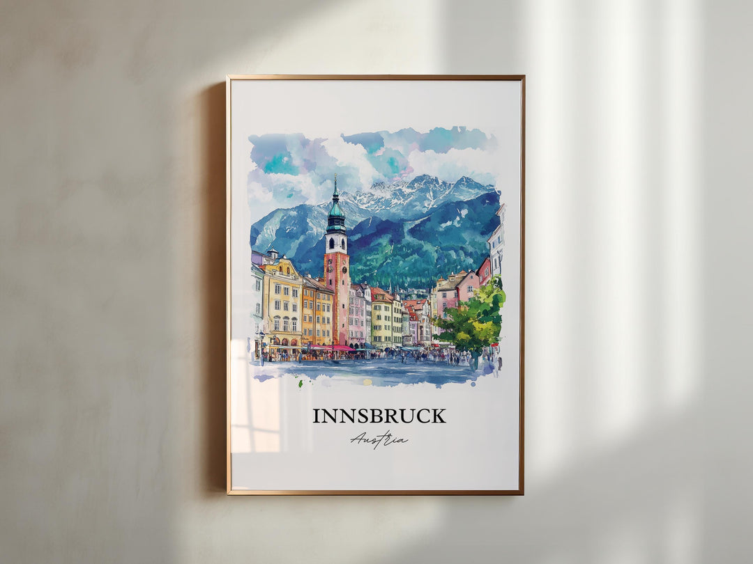 Innsbruck Wall Art, Innsbruck Print, Austria Watercolor Art, Innsbruck Austria Gift, Travel Print, Travel Poster, Housewarming Gift