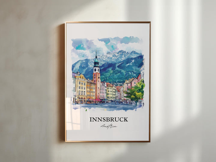 Innsbruck Wall Art, Innsbruck Print, Austria Watercolor Art, Innsbruck Austria Gift, Travel Print, Travel Poster, Housewarming Gift