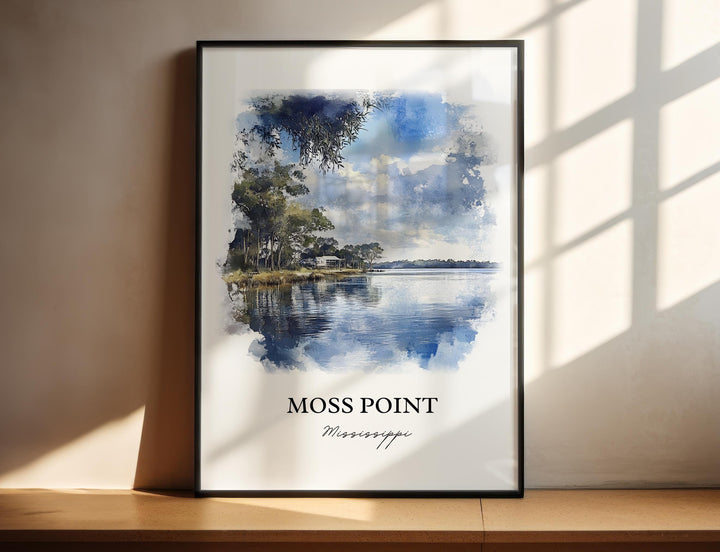 Moss Point MS Wall Art, Jackson County MS Print, Mississippi Watercolor Art, Moss Point Gift, Travel Print, Travel Poster, Housewarming Gift