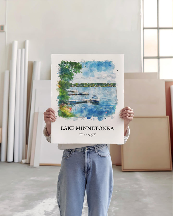 Lake Minnetonka Wall Art, Minneapolis Print, Minnesota Watercolor Art, Lake Minnetonka Gift, Travel Print, Travel Poster, Housewarming Gift
