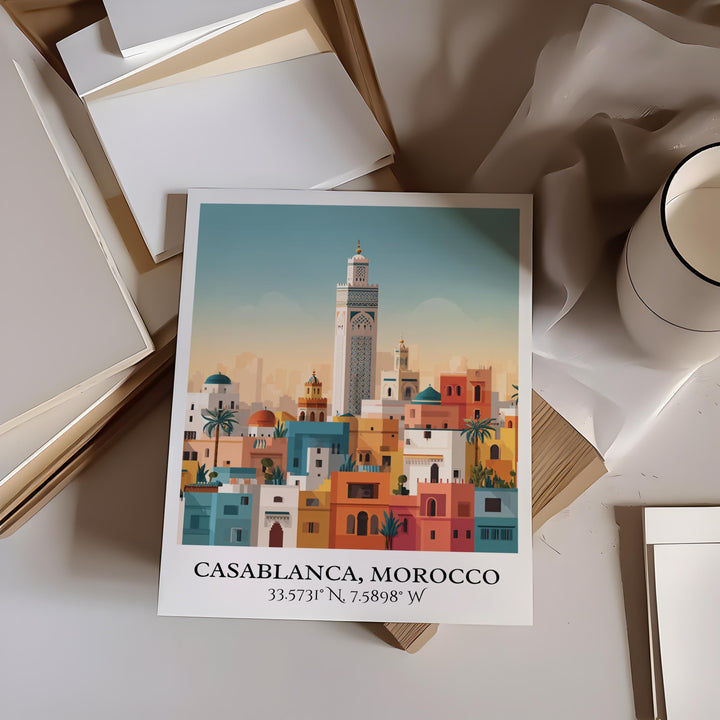 Casablanca Art, Casablanca Retro Travel Art, Casablanca Morocco Decor, Morocco Gift, Morocco Travel Art, Travel Prints, Housewarming Gift