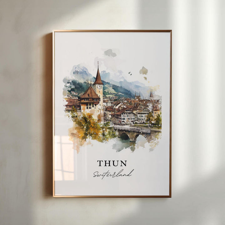 Thun Switzerland Wall Art, Thun Print, Thun Switzerland Watercolor, Bernese Oberland Gift,