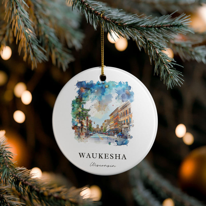 Waukesha Ornament: Unique Waukesha WI Souvenir, Waukesha Wisconsin Xmas Decor, and Authentic Wisconsin Gift