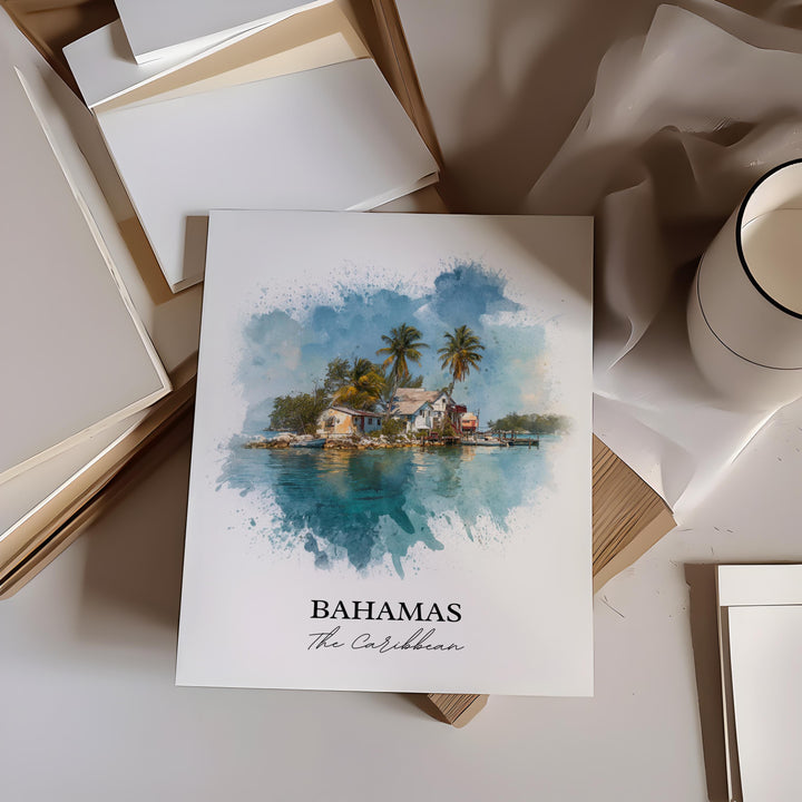 Bahamas Wall Art, Bahamas Print, Bahamas Watercolor Art, Bahamas Gift, Travel Print, Travel Poster, Housewarming Gift