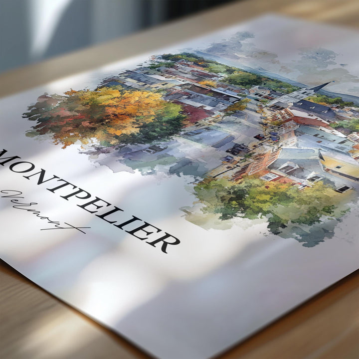 Montpelier VT Wall Art, Washington County Print, Vermont Watercolor Art, Montpelier VT Gift, Travel Print, Travel Poster, Housewarming Gift