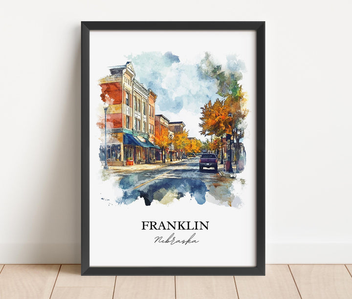 Franklin NE Wall Art, Franklin Nebraska Print, Nebraska Watercolor Art, Nebraska Gift, Travel Print, Travel Poster, Housewarming Gift