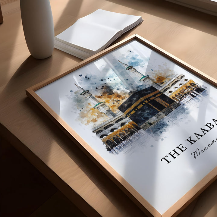 The Kaaba Art, Mecca Saudi Arabia Print, Kaaba Mosque Watercolor Art, Mecca Art Gift, Travel Poster, Housewarming Gift