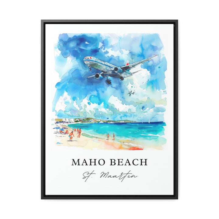 Maho Beach Wall Art, St. Maarten Print, Maho Beach Plane Watercolor, Saint Maarten Gift,