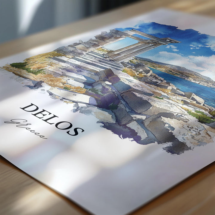 Delos Greece Wall Art, Mykonos Print, Greece Watercolor Art, Delos Greece Gift, Travel Print, Travel Poster, Housewarming Gift