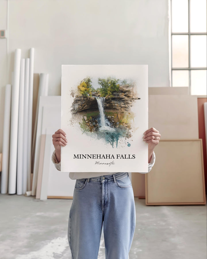 Minnehaha Falls Wall Art, Minneapolis Print, Minnesota Watercolor Art, Minnehaha Falls Gift, Travel Print, Travel Poster, Housewarming Gift