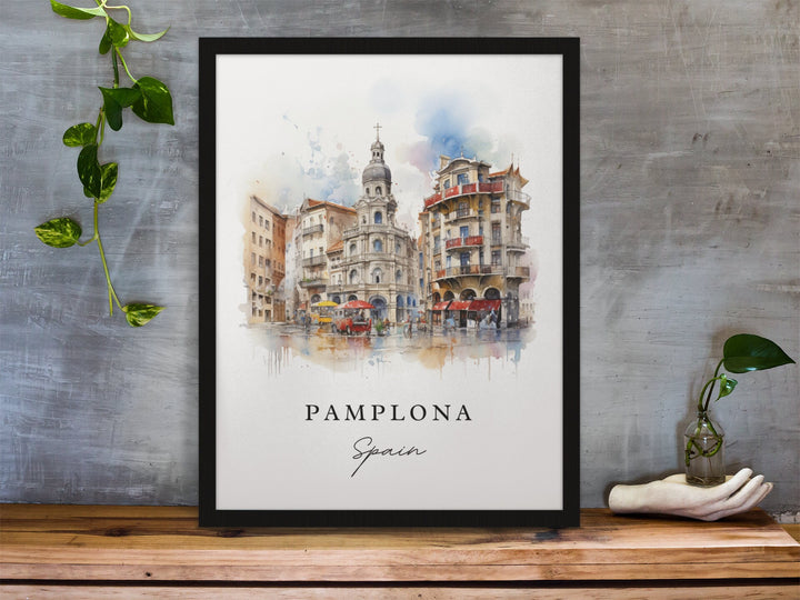 Pamplona traditional travel art - Spain, Pamplona poster, Wedding gift, Birthday present, Custom Text, Personalised Gift